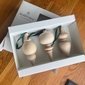 Hearth & Hand with Magnolia Target Wood Ornament Set of 3 Light Wood Finial NEW